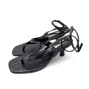Steve Madden Rayger Ankle Strap Heel Sandal Women's Black Croc Size US7.5M EU38